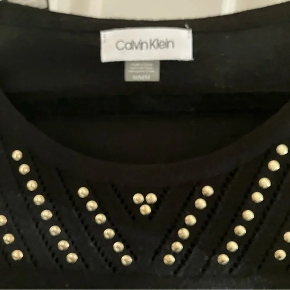 Calvin Klein Black Sweater Dress with Gold Stud Accents - Picture 6 of 6